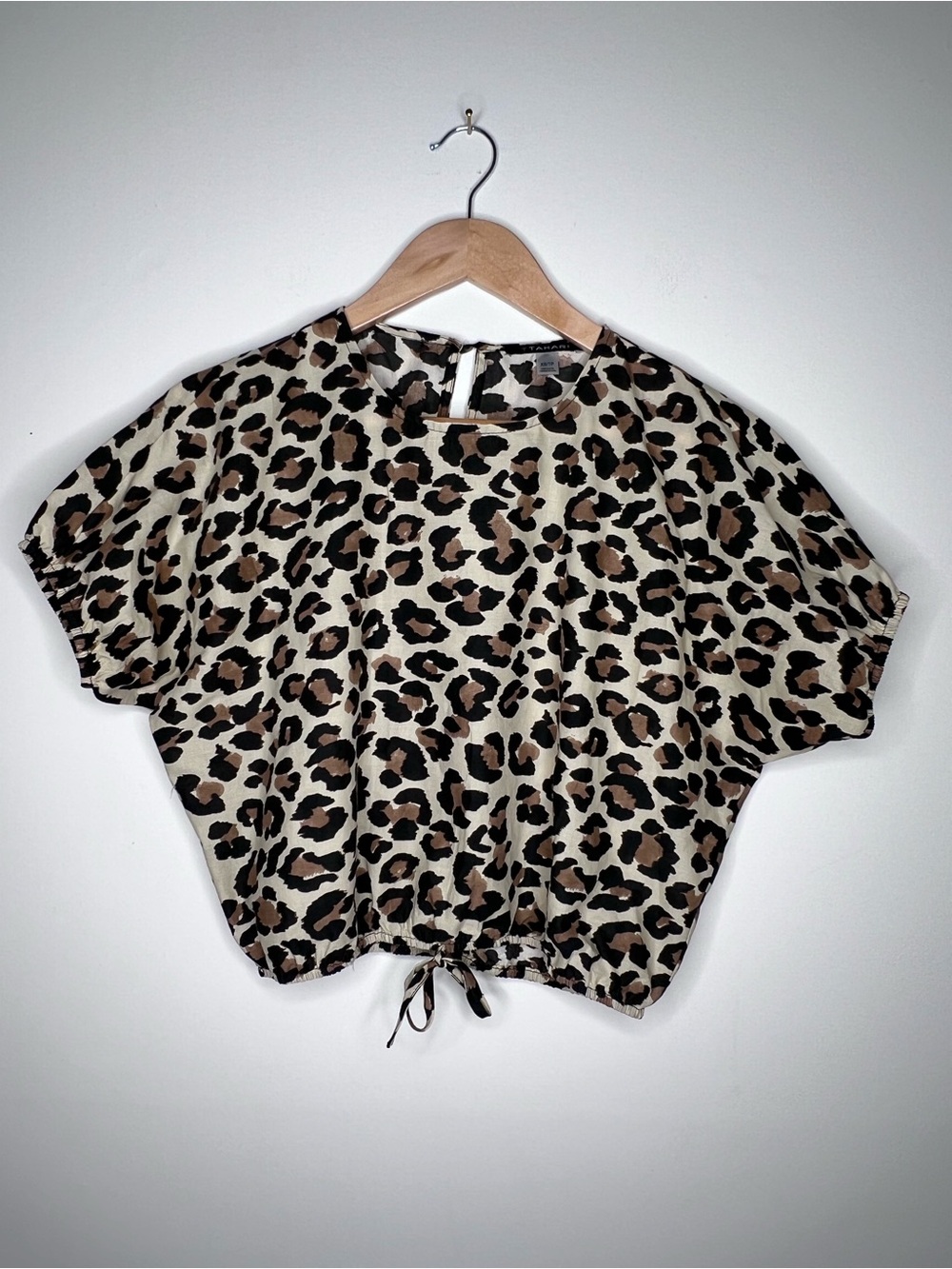 T Tahari Beige and Brown Leopard Crop Top